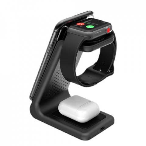 Бездротова зарядка стенд Smart 3 in 1 Fast 15W T3 (black)